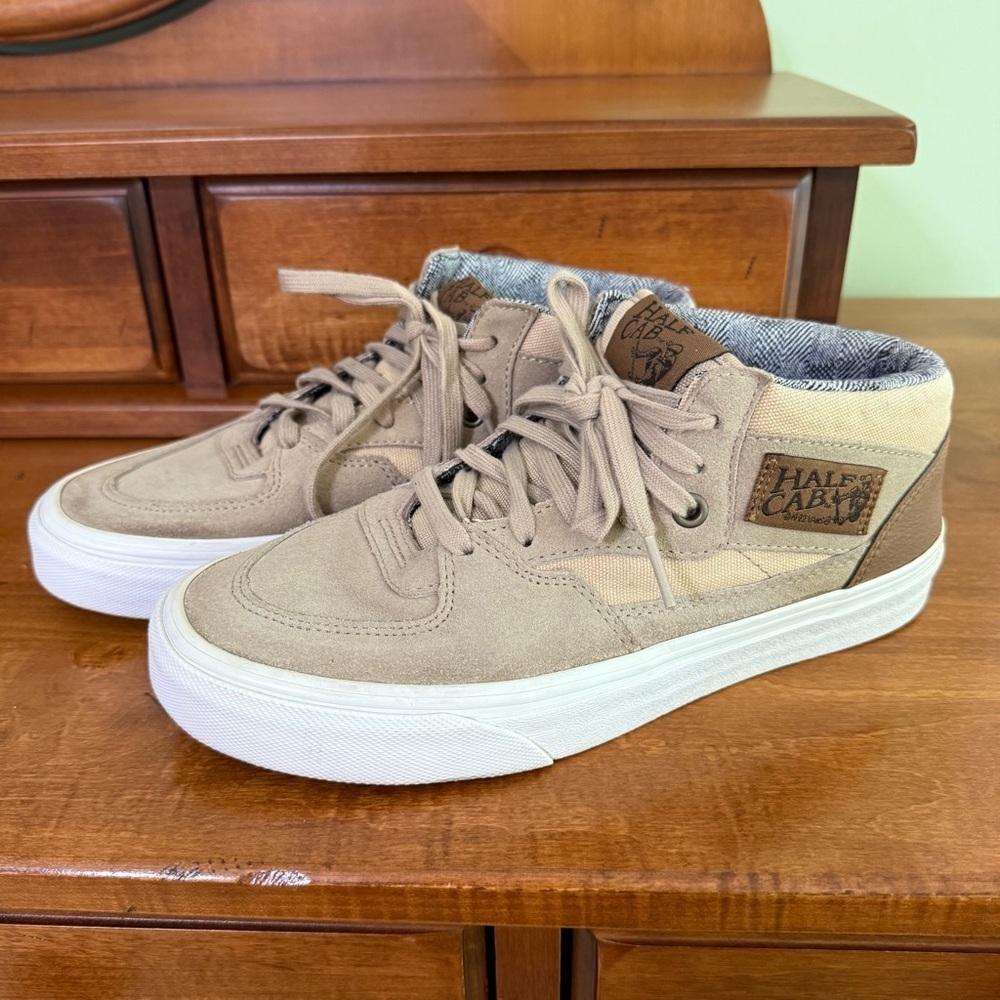 Vans Half Cab skate shoes tan suede fat tongue sneaker mens‎ 6.5 GREAT CONDITION